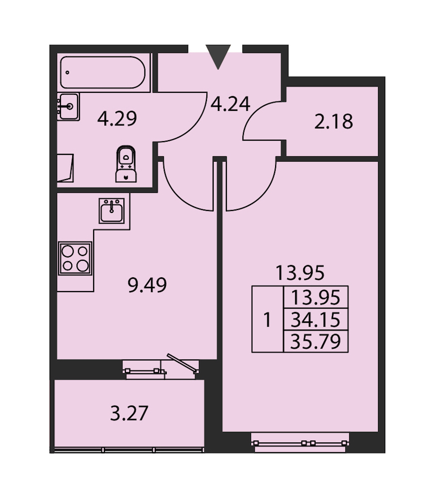 1-комнатная квартира 34.15 м², 1/12 эт., ЖК «Полис ЛАВрики»